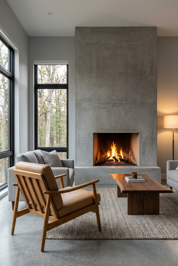 Concrete fireplace surround
