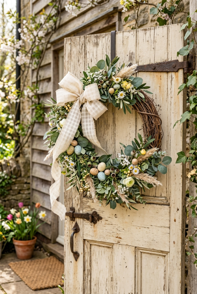 Farmhouse style Easter wreath for front door