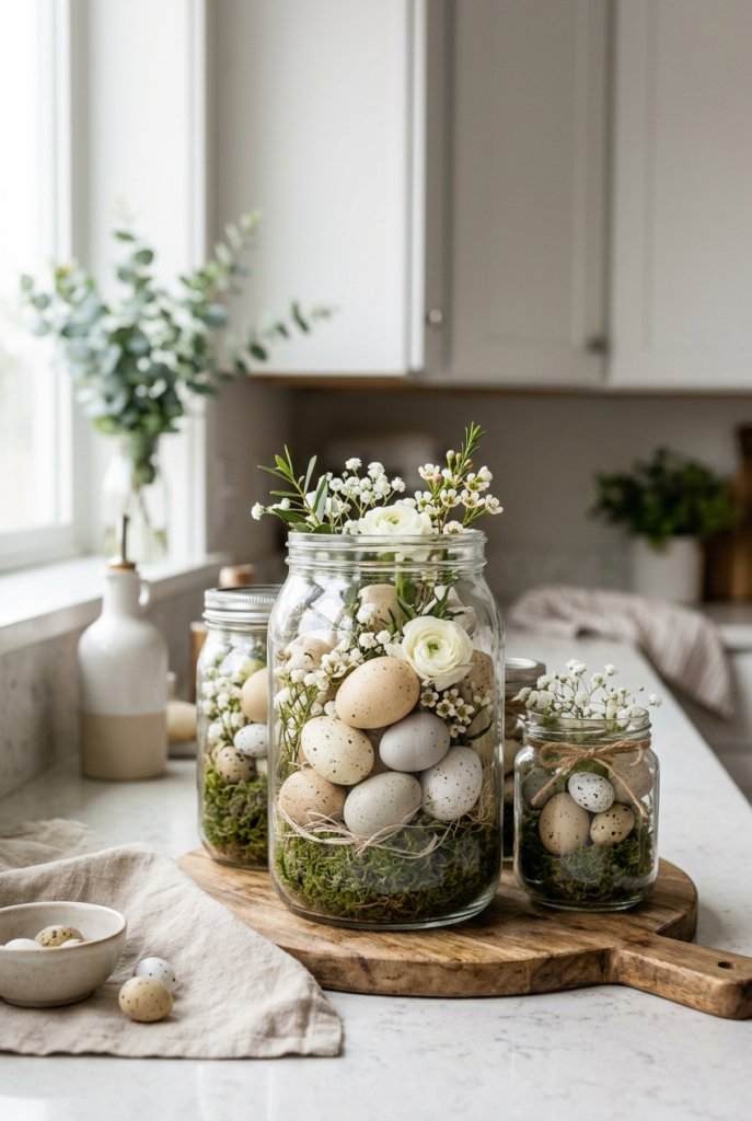 Glass jars for Easter display decoration