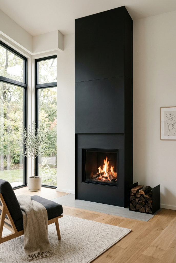 Minimal black fireplace