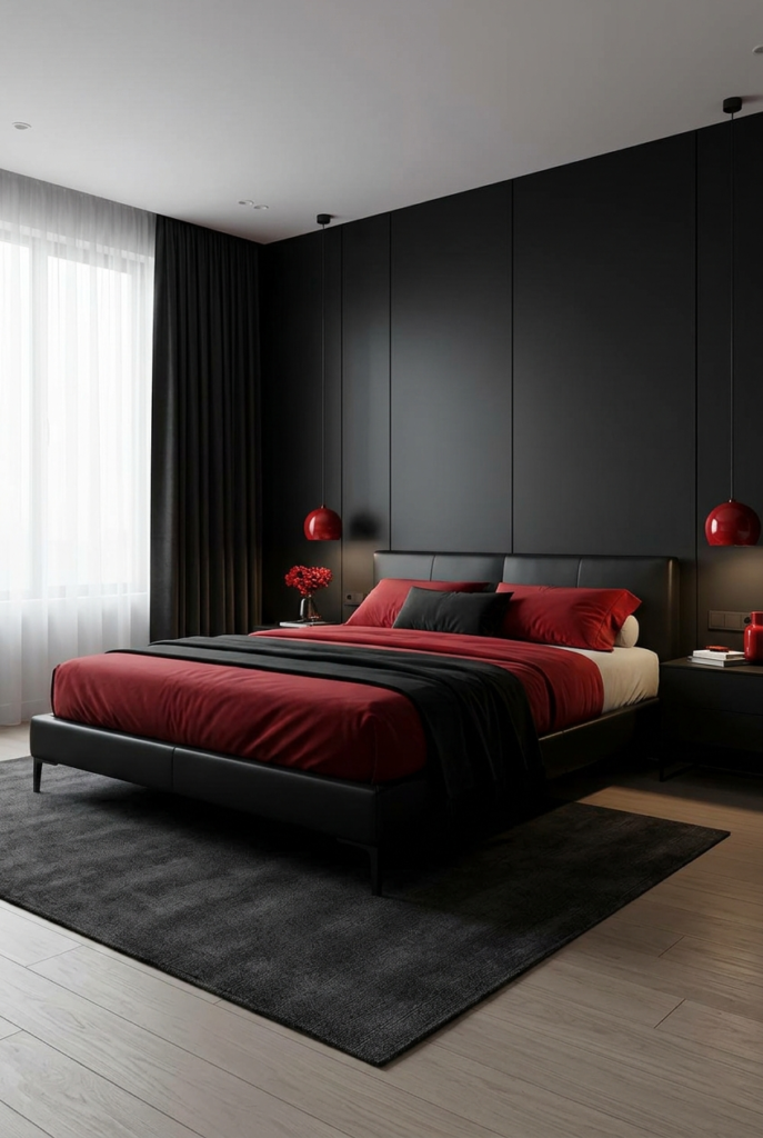 Black red bedroom