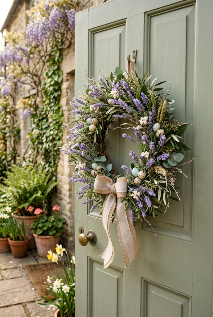 Lavender Easter wreath with spring charm