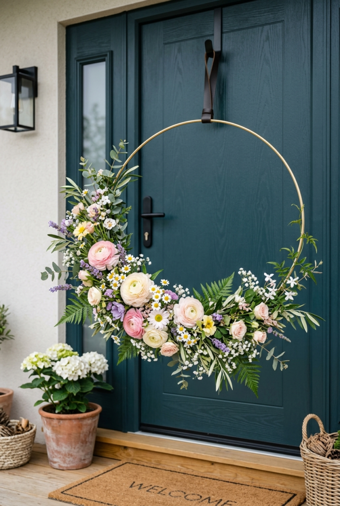 Modern floral hoop wreath for Easter