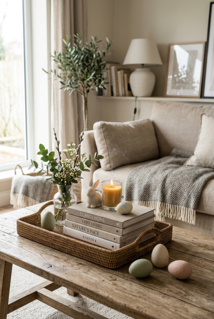 Easter decor blended with everyday home styling