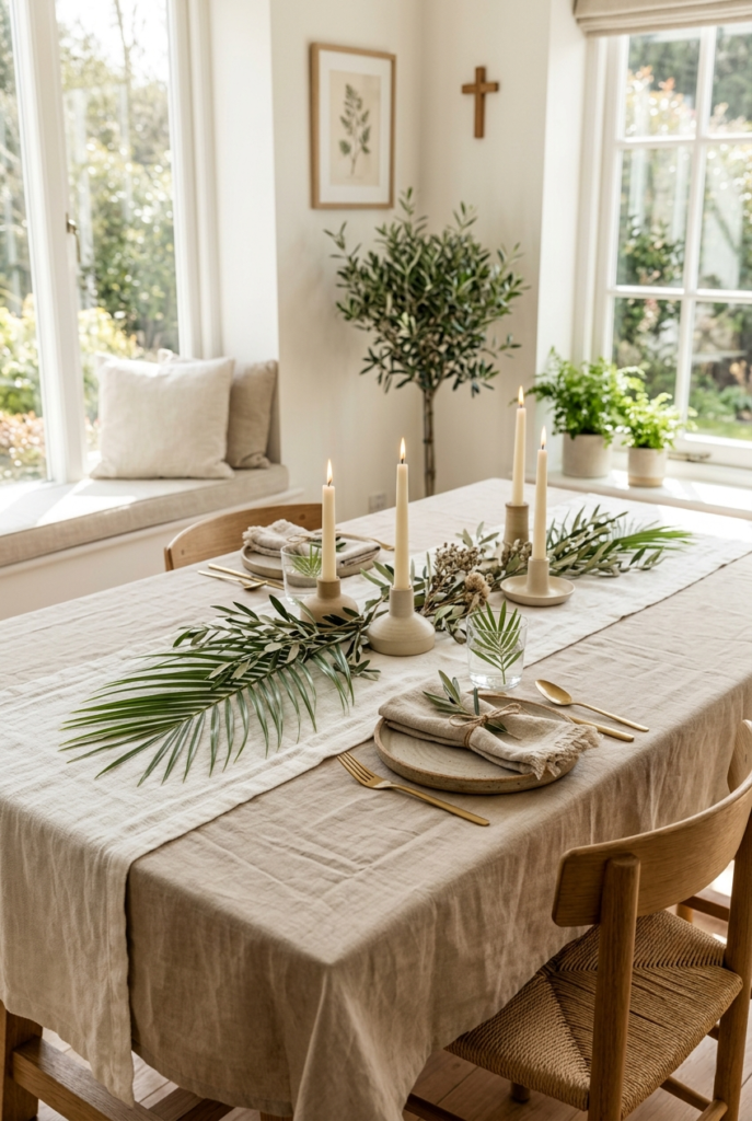 Neutral Linens with Palm Decor
