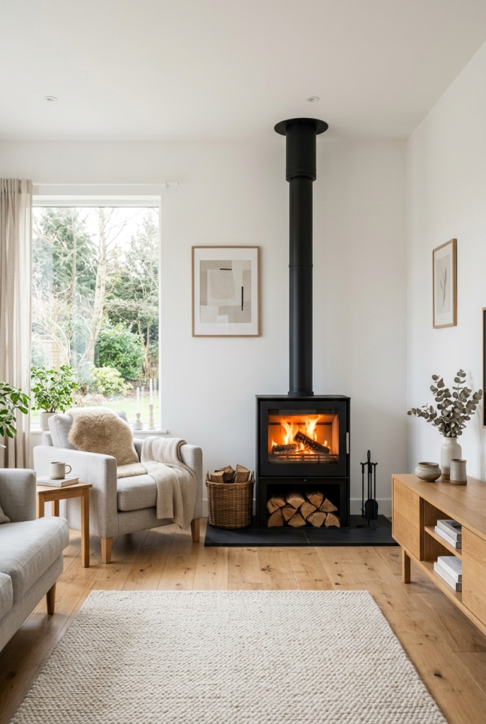 Scandinavian black fireplace