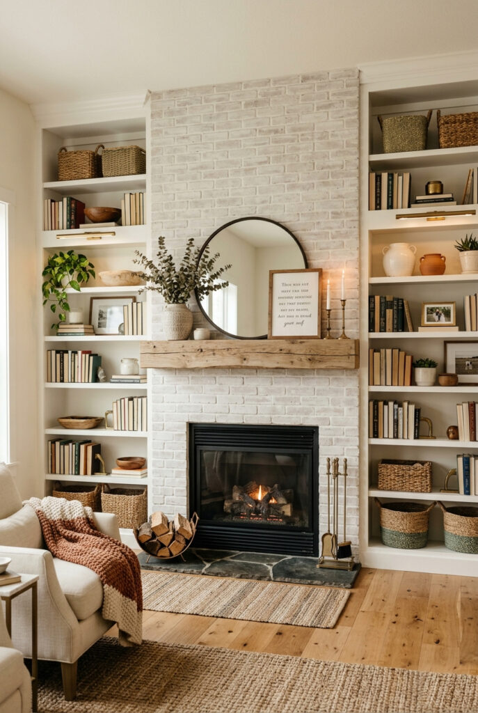 Built-in fireplace shelves