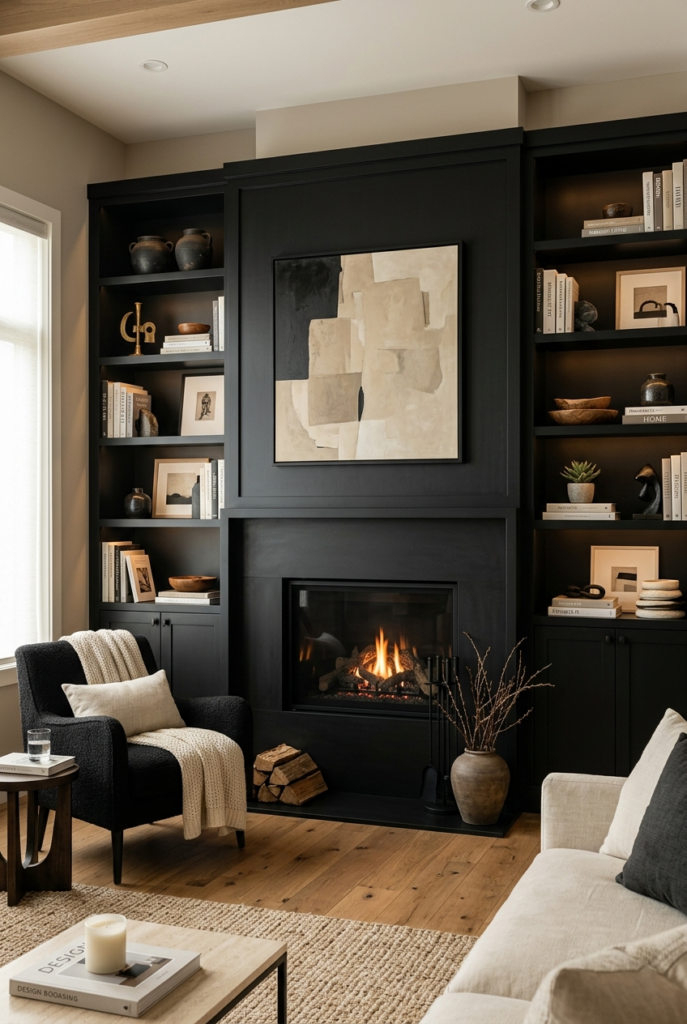 Built-in shelving fireplace