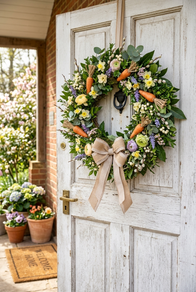 Carrot-inspired Easter wreath design