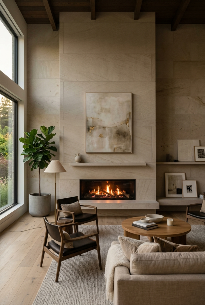 Modern stone fireplace with sleek lines
