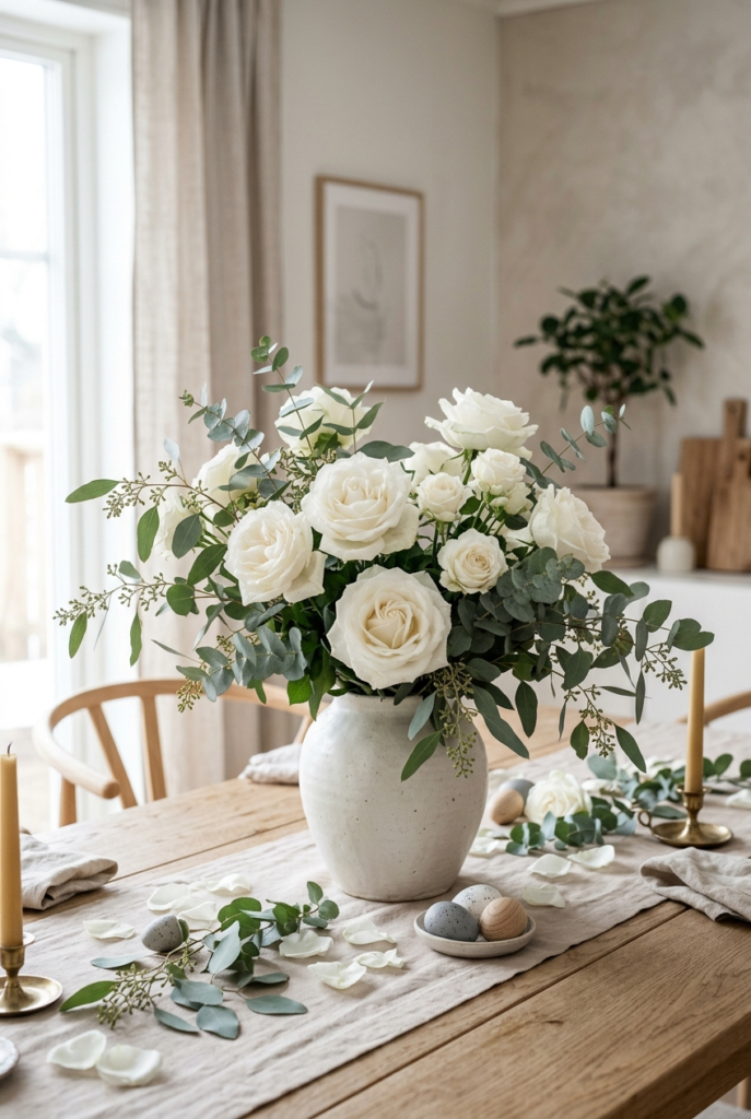 Classic Roses with Eucalyptus