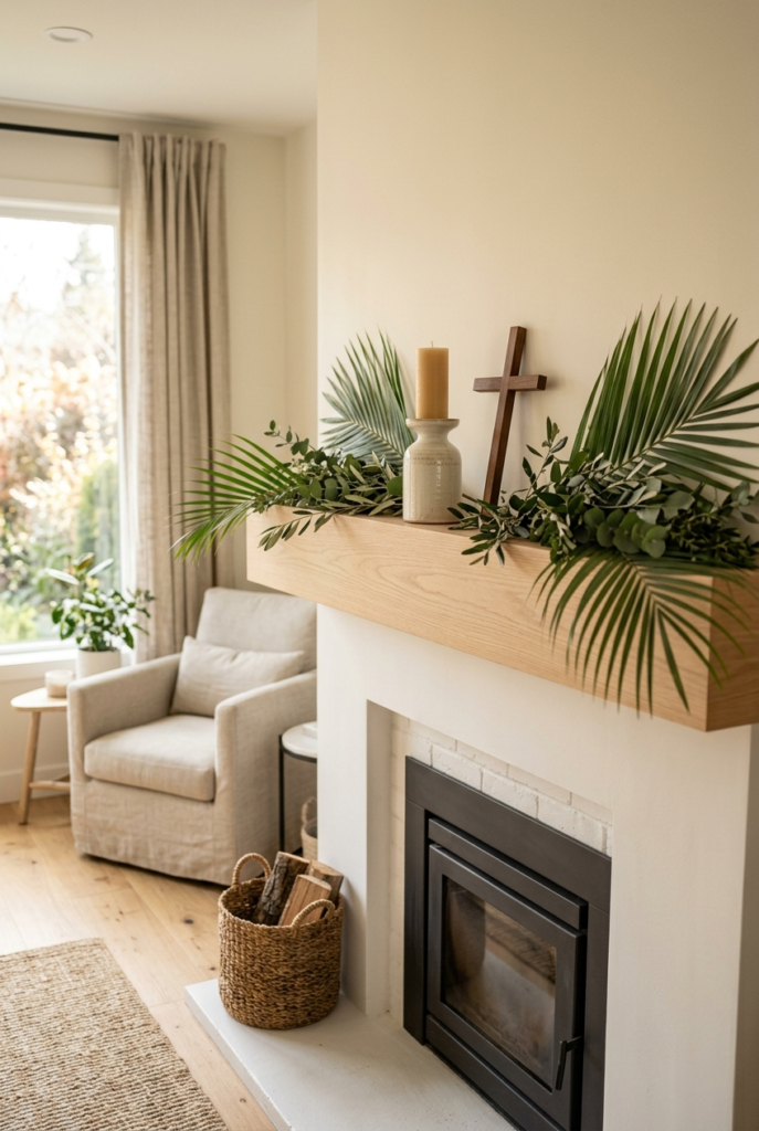 Simple Greenery Mantel Display