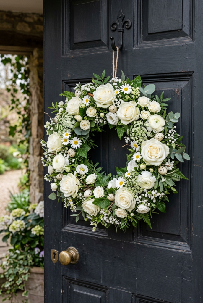 White flower wreath for elegant Easter decor