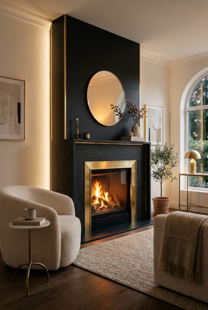 Brass accent fireplace