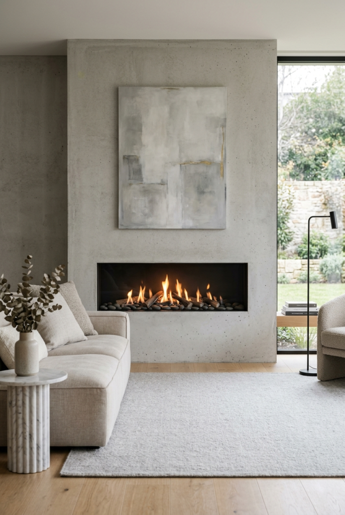 Seamless frameless modern fireplace design
