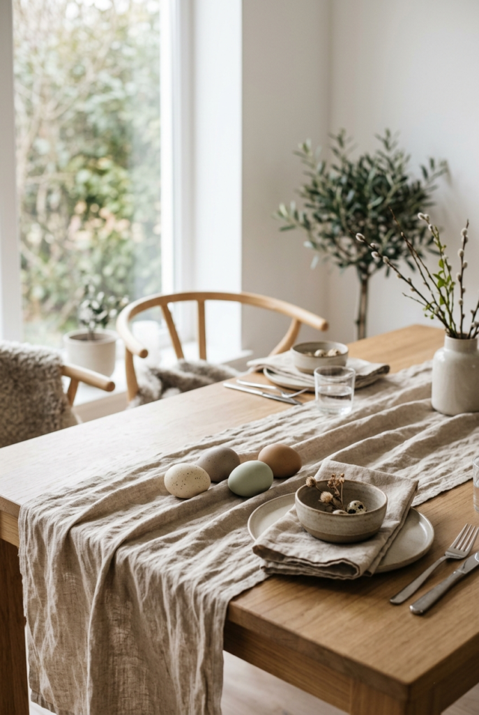 Linen Easter decor in modern home