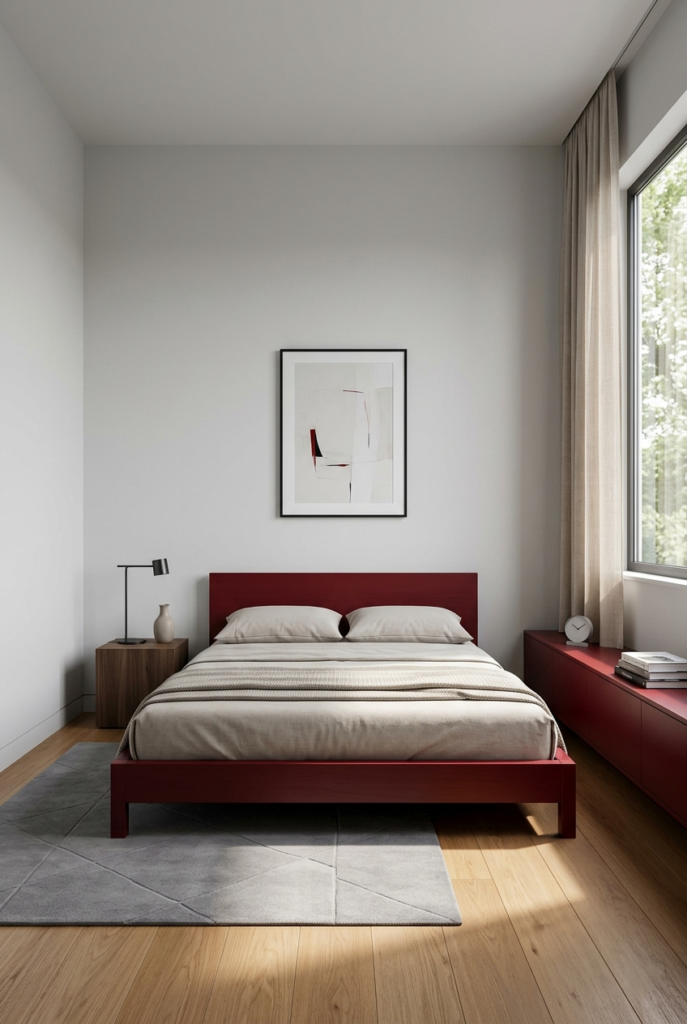 Minimal red bedroom