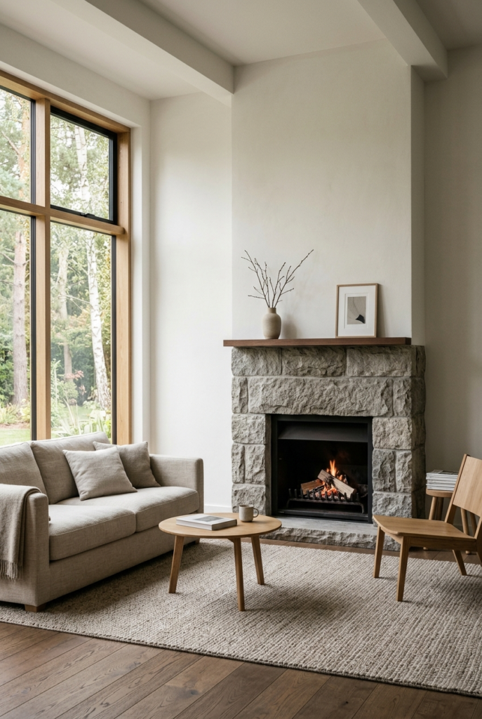 Minimalist Stone Fireplace Design