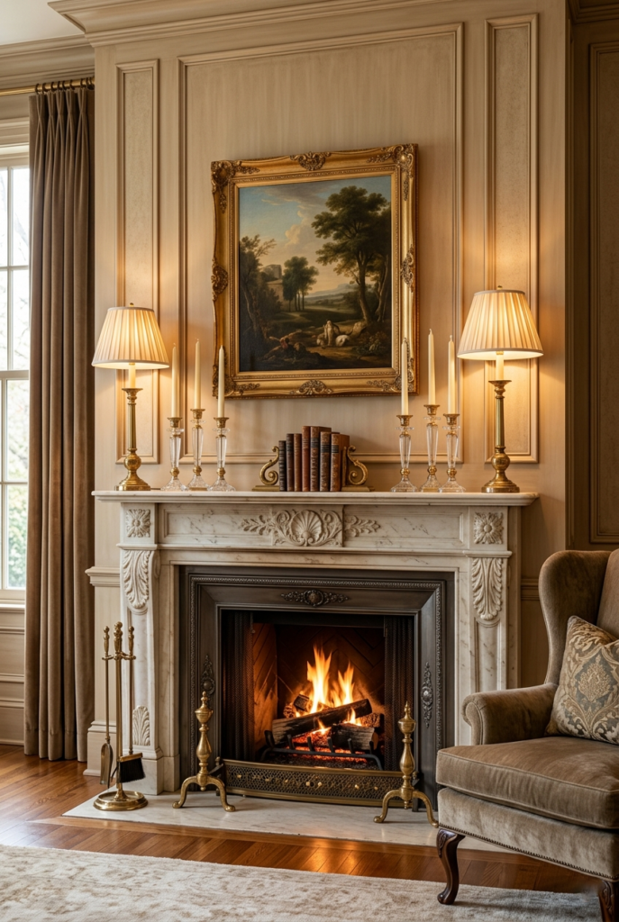 Symmetrical mantel styling