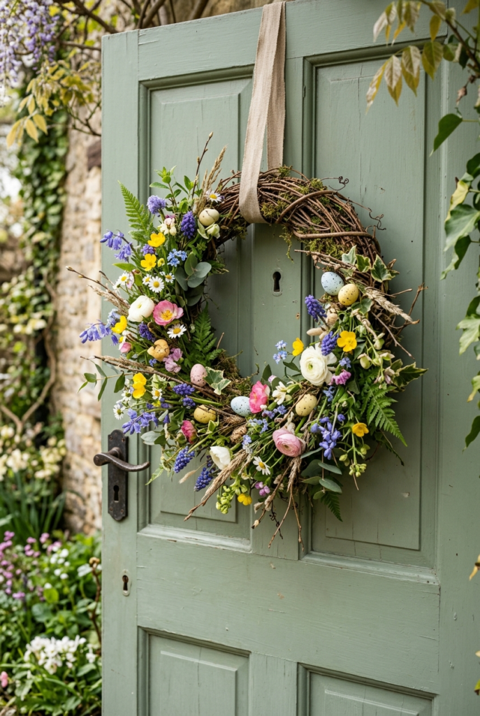 Wildflower Easter wreath for spring entryway