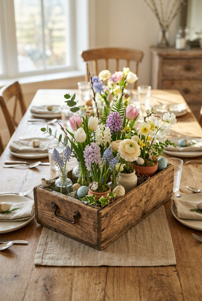 Rustic Flowers in Wooden Crate