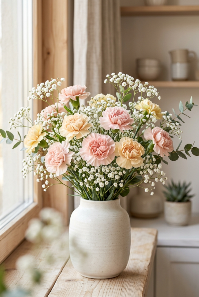 Soft Carnations with Baby’s Breath