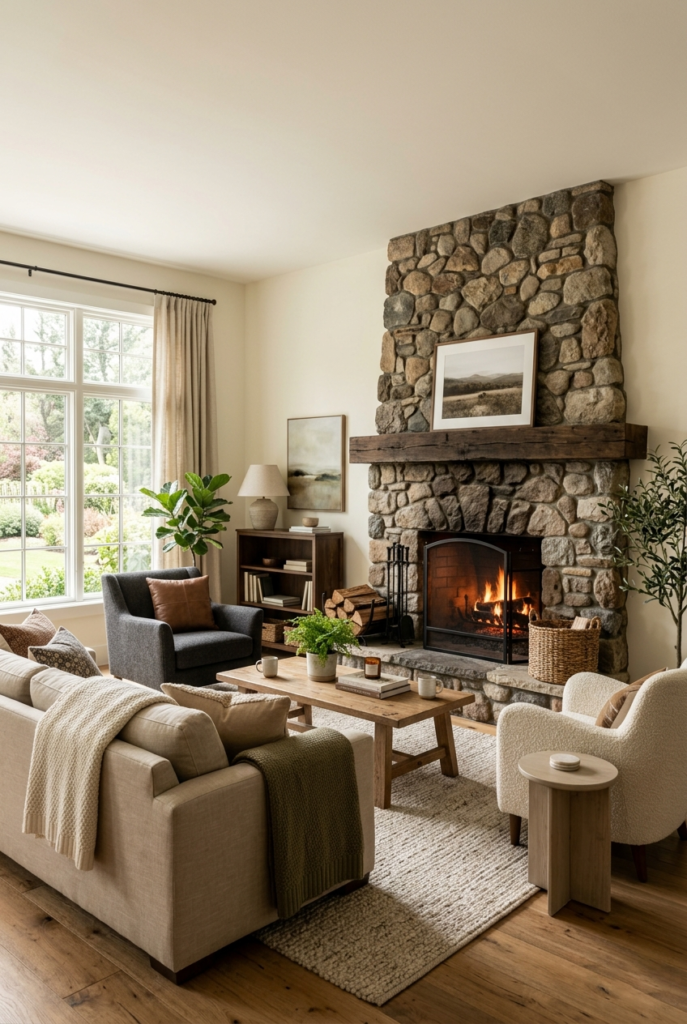 Corner Stone Fireplace Design