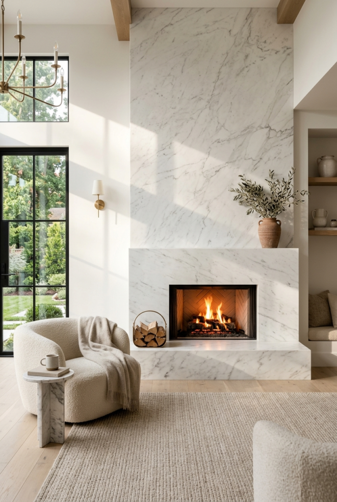 Elegant marble fireplace with minimal details
