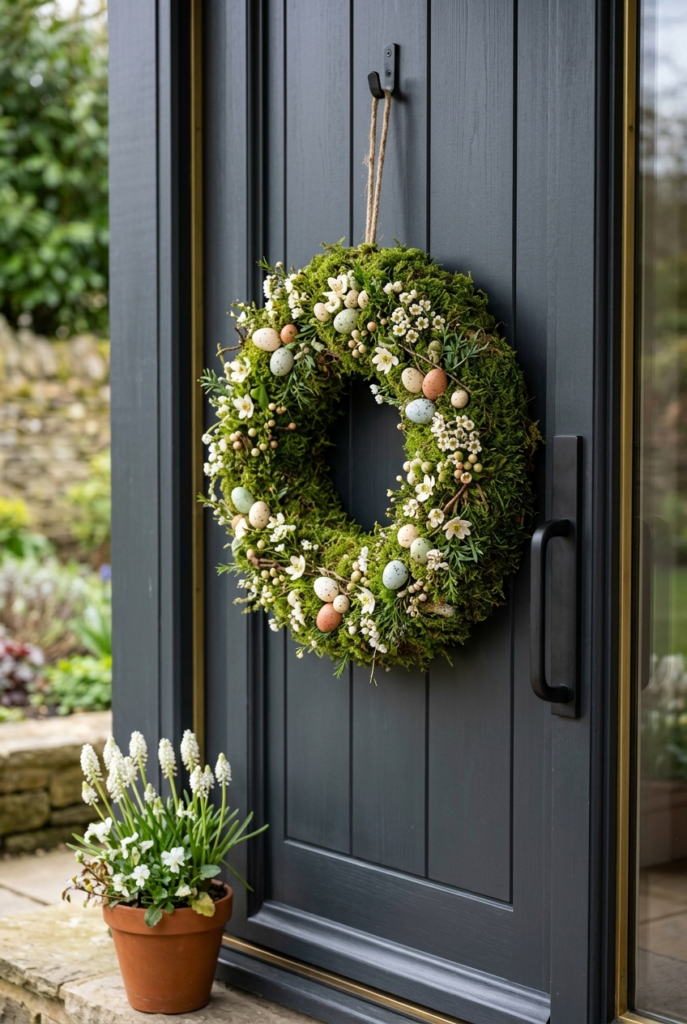 Moss-covered wreath for natural Easter decor