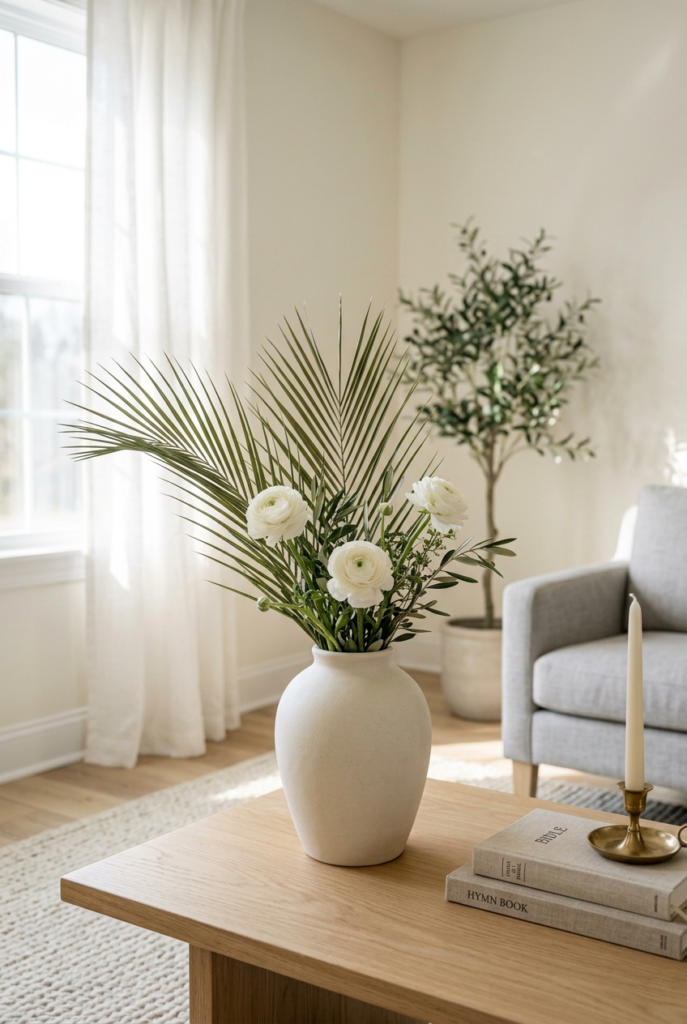 Fresh Flowers with Palm Decor