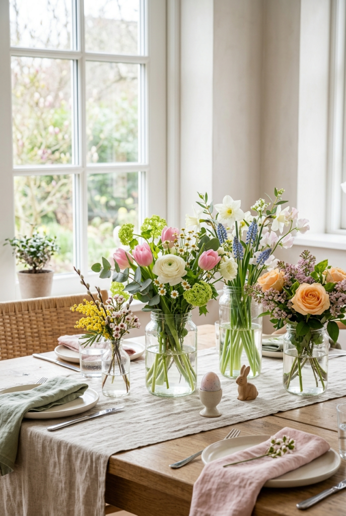 Spring Flowers in Glass Jars