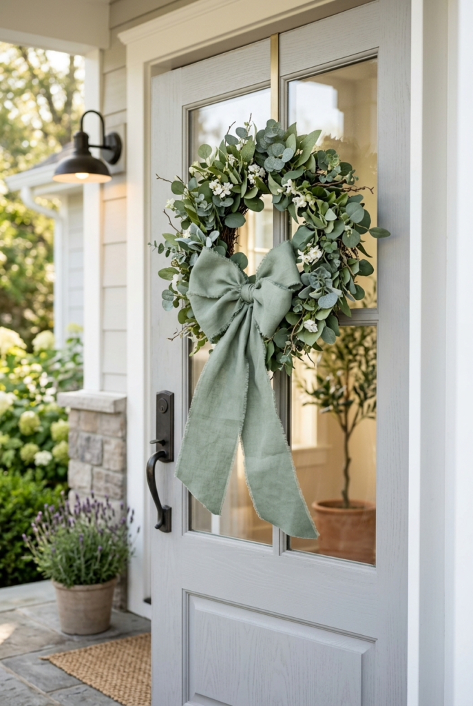 Ribbon-focused Easter wreath for front door