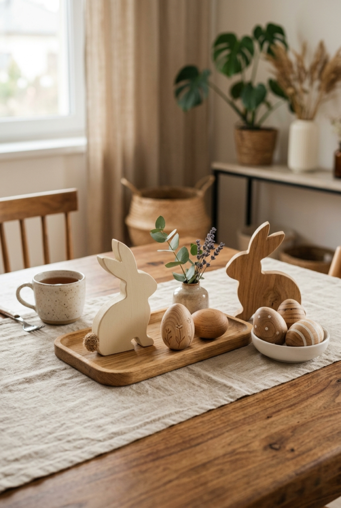 Wooden Easter decorations in modern interior