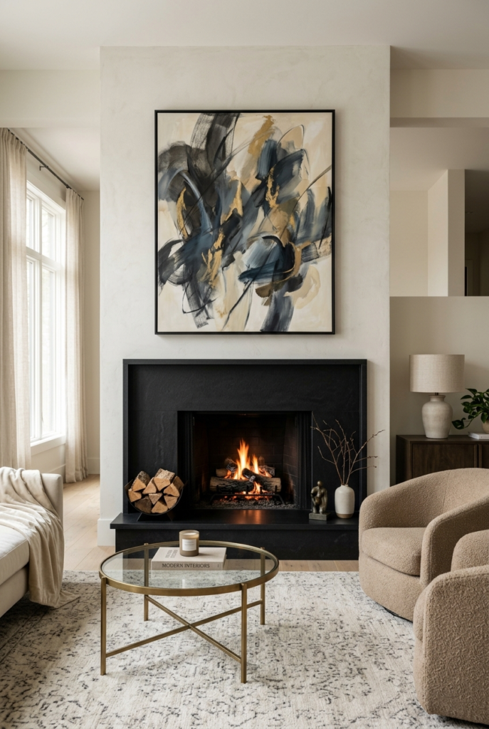 Artwork above fireplace