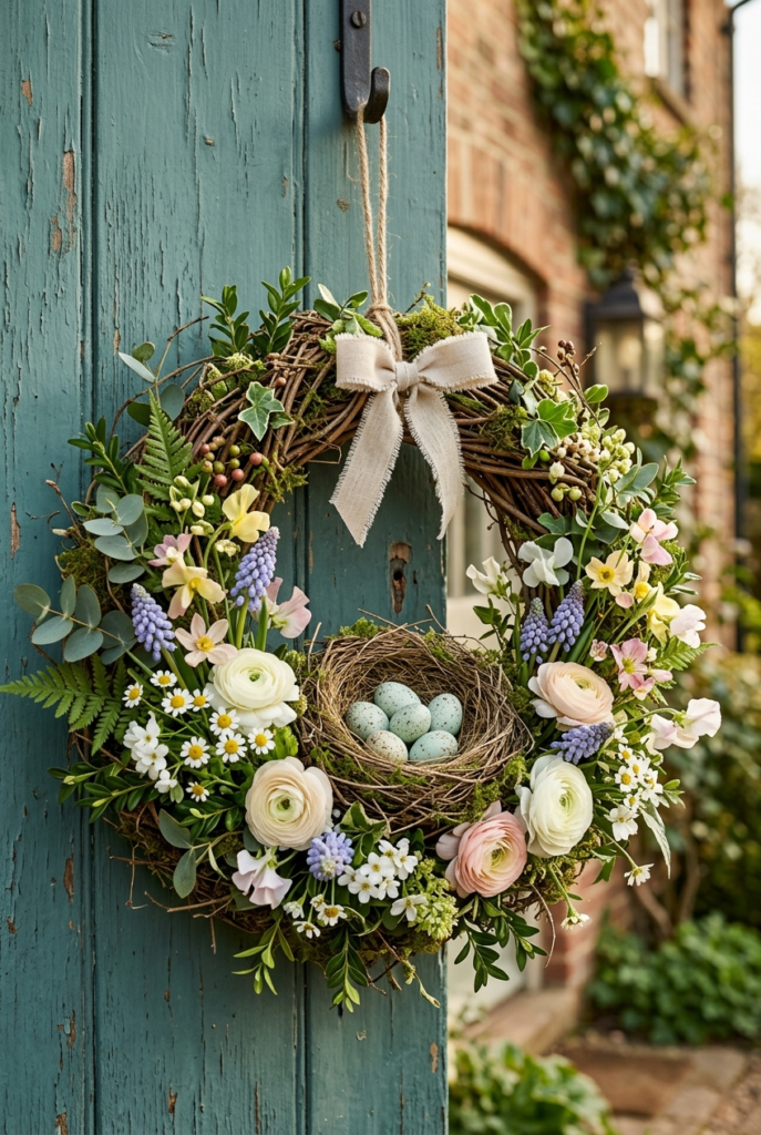 Nest and egg Easter wreath design
