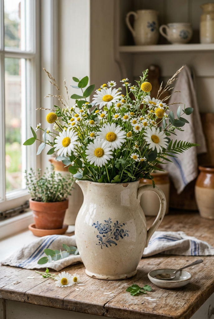 Cheerful Daisies in Vintage Vessels