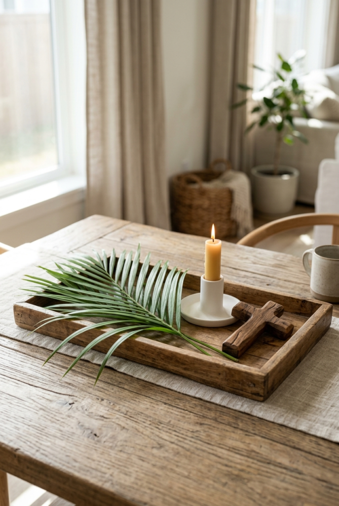 Wooden Tray Palm Centerpiece