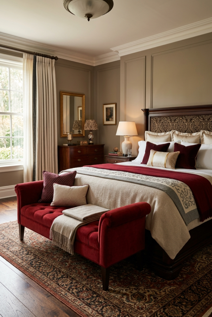Red bedroom bench