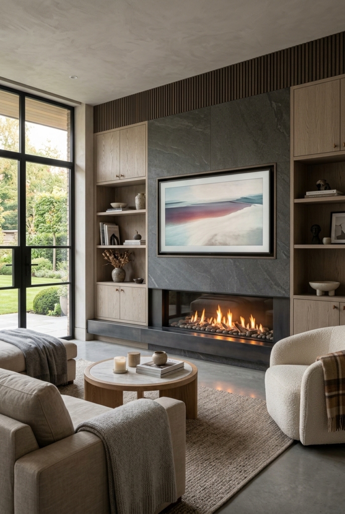Modern fireplace and TV feature wall
