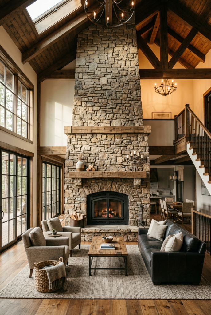 Tall Stone Fireplace Living Room
