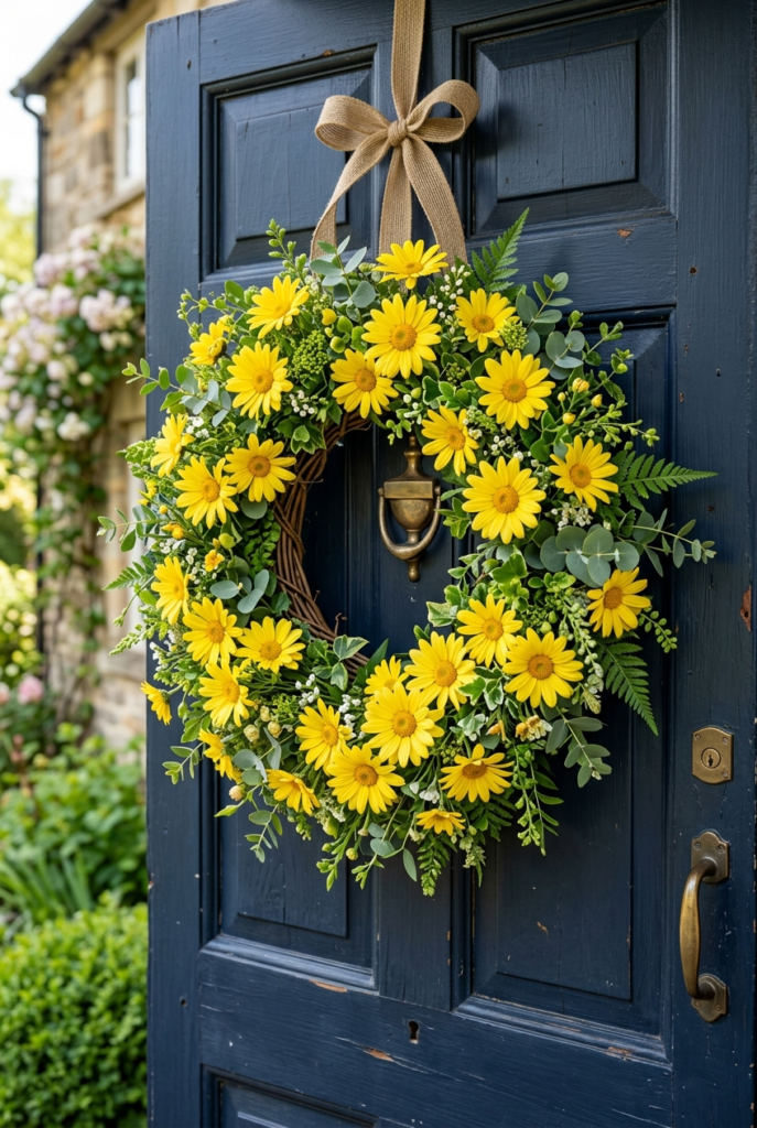 Yellow daisy wreath for cheerful Easter decor