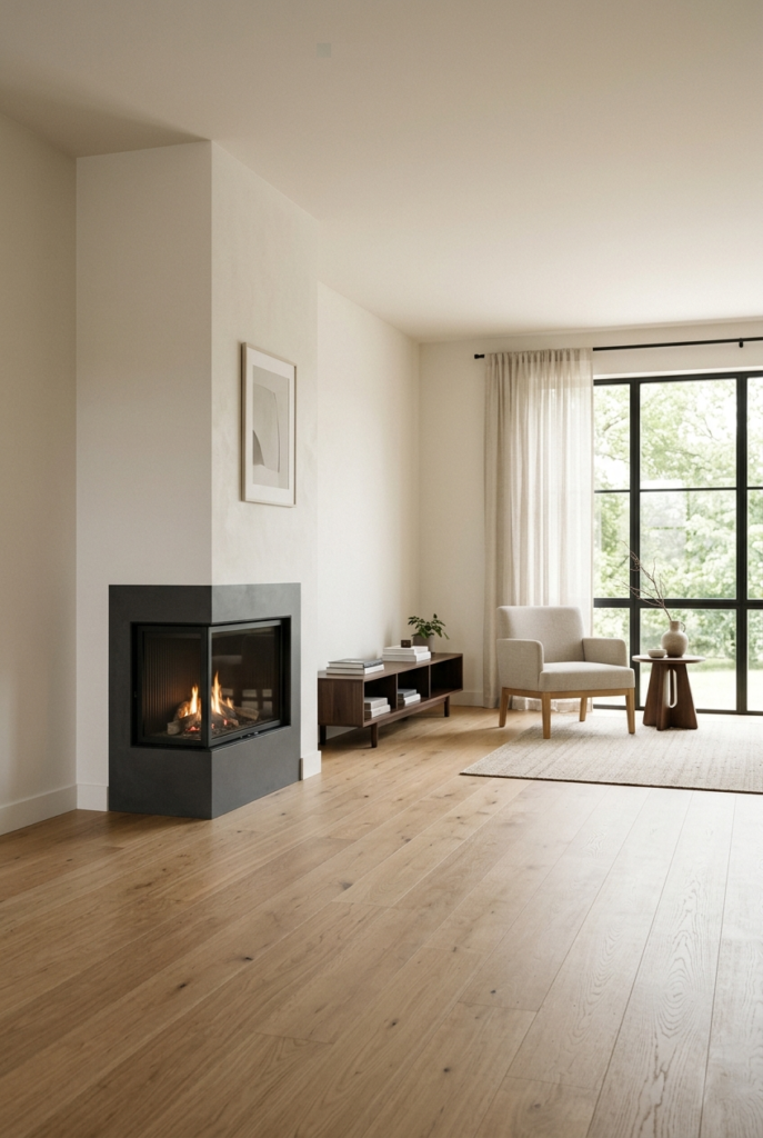 Open space around corner fireplace design