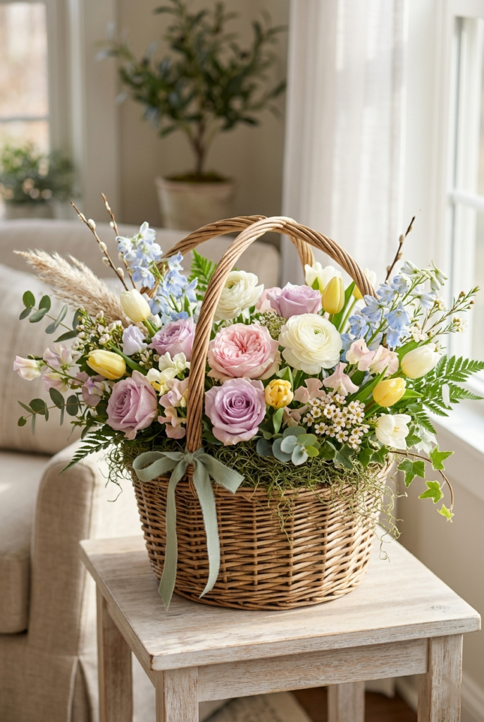 Spring Blooms in Woven Basket