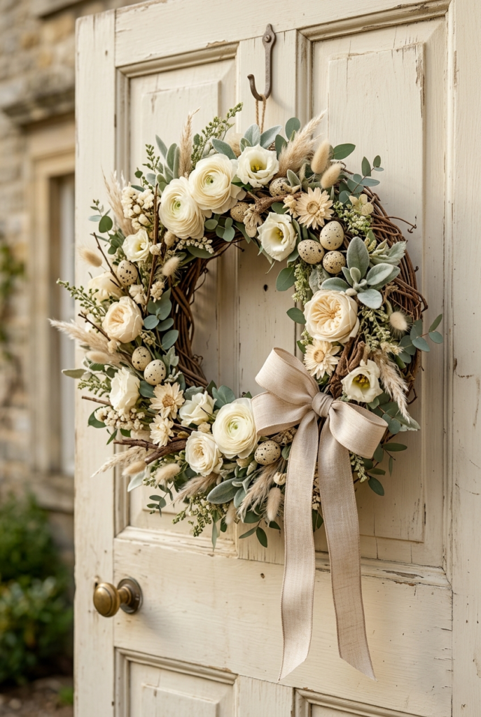 Neutral Easter wreath with minimalist style