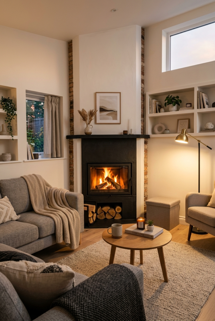Black corner fireplace