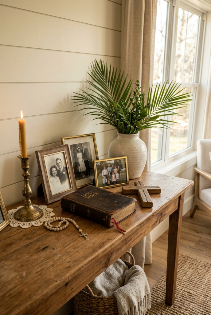 Meaningful family items in Palm Sunday decor