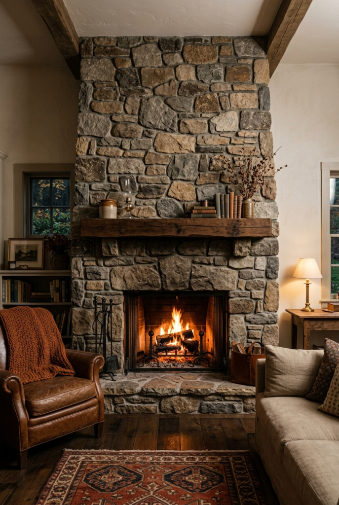 Traditional Fieldstone Fireplace Design