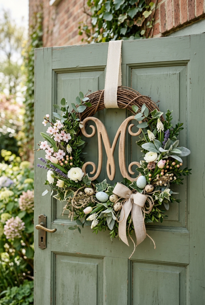 Personalized monogram Easter wreath for entryway