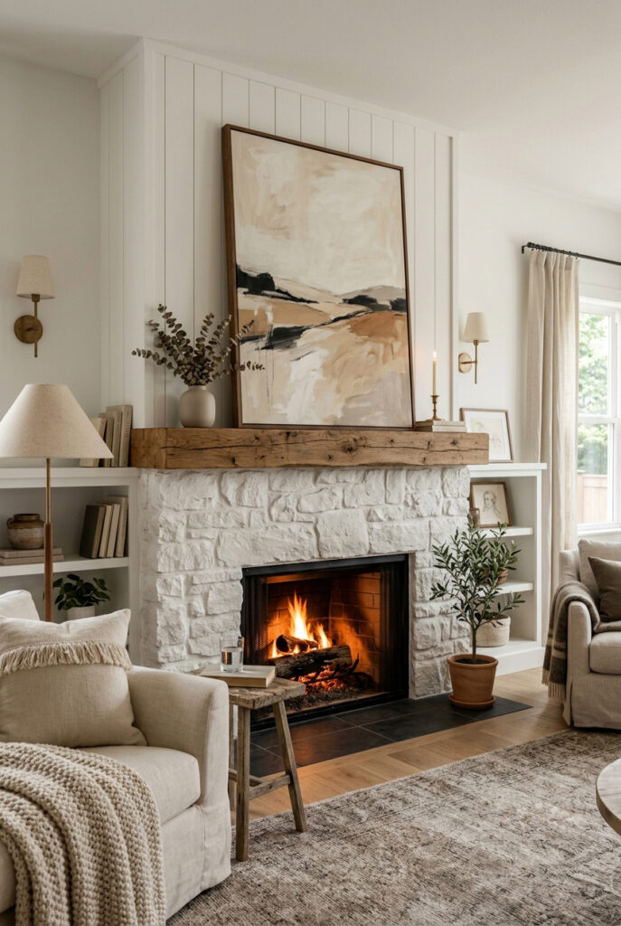 Oversized fireplace artwork