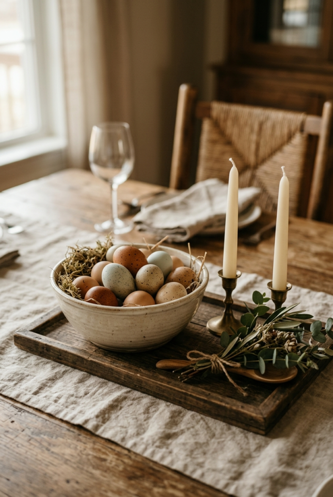 Easter centerpiece with bowls and candles